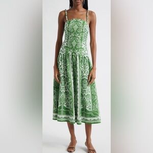Farm Rio Delicate Tapestry Green Floral Women's Dress.